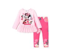 Disney Princess Girls Outfits Ruffle Mesh Hem Long Sleeve Top Floral Bowknot Pants 2 Pack, Pink Size 2, 5-6 Jahre