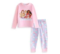 Disney Princess Girls Pink & Blue Long Sleeve Long Leg Pyjama Set | Retro Character Print & Fairy Tale Motifs | Kids Nightwear for Bedtime | Comfortable Sleepwear Merch