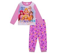 Disney Princess Girls Pyjamas - Ariel Rapunzel Belle & Aurora Pink Pjs - Cuffed Cotton Bottoms - Soft Nightwear - Ages 2-8 Years