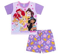 Disney Princess Girls Short Pyjama Set, Ariel Belle Rapunzel and Jasmine PJ Set, Princess Sleepwear Set for Girls, Ages 2-10 Years Old (9-10) Lilac