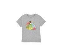 Disney Princess Girl's Tiana & Cinderella In The Garden T-Shirt Light Grey | Size: 12-13 Years Disney Princess Light Grey 12-13 Years