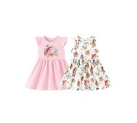 Disney Princess Group Toddler Girl Dresses 2 Pack Pink Ruffle Sleeve & White Sleeveless All-Over Print Sundress Set Birthday Summer Outfits Clothes 2T