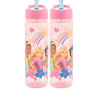 Disney Princess Kids Water Bottles with Straw - 600ml BPA-Free Princess Drinks Bottle with Carry Handle - School Water Bottle with Removable Straw - 48+ Months Up (Pack of 2)