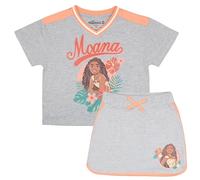 Disney Princess, Lilo and Stitch, Minnie Mouse, Moana and Frozen Girls 2-Piece Set - Short Sleeve T-Shirt and Skort for Kids, Grey and Coral Red, 14-16