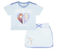 Disney Princess, Lilo and Stitch, Minnie Mouse, Moana and Frozen Girls 2-Piece Set - Short Sleeve T-Shirt and Skort for Kids, Light Blue, 14-16