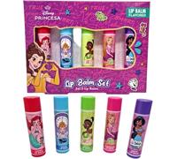 Disney Princess Lip Balm Set - 5 Flavored Lip Balms for Kids - Cherry, Sugar, Apple, Strawberry & Grape - Ariel, Cinderella, Tiana, Rapunzel & Jasmine - Fun Moisturizing Lip Care Gift Set for Girls