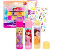 Disney Princess Lip Balm Set - Bulk Bundle with 3 Tubes in Assorted Flavors Plus Stickers for Girls, Kids | Disney Princess Party Favors Kit