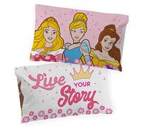 Disney Princess Live Your Story Glow In The Dark 2 Pack Reversible Pillowcases Features Princess Aurora, Belle, & Cinderella - Double-Sided Kids Super Soft Bedding (Official Disney Product)
