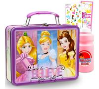Disney Princess Lunch Box Set - Bundle with Tin Rapunzel Cinderella Belle Lunch Box Plus Stickers Water Bottle More | Disney Princess Lunchbox Se