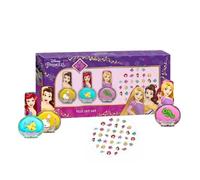 Disney Princess Nail Art Set for Girls - 3 Water-Based Polishes (Pink, Yellow, Turquoise) & Princess Nail Stickers - Non-Toxic, Washable & Fun Nail Kit for Kids Ages 3+ - Best Gift for Girls