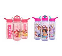 Disney Princess Personalised Sticker Water Bottle with Straw 500ml Pink Encanto Water Bottle Flip Up Straw 600ml Purple Pink
