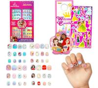 Disney Princess Press-On Nails for Kids - Bundle with 48 Stick-On Nails Featuring Ariel, Moana, Belle, Rapunzel Plus Stickers, More | Disney Princess Manicure Kit for Girls