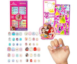 Disney Princess Press-On Nails for Kids - Bundle with 48 Stick-On Nails Featuring Ariel, Moana, Belle, Rapunzel Plus Stickers, More | Disney Princess Manicure Kit for Girls