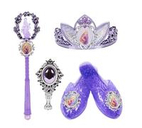 Disney Princess Rapunzel Tiara to Toe Accessory Set, Officially Licensed by Jakks Pacific, Includes Princess Crown, Sparkly Jelly Shoes, Wand with Spinning Top, and Beautiful Hairbrush, for 3+