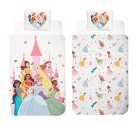 Disney Princess Reversible Bedding Set | Single Size Duvet Cover 140×200 cm + Pillowcase 50×70 cm | 100% Cotton | Soft Breathable Children's Bed Linen Set | Official Disney Single Bed Set
