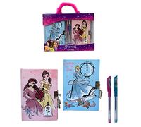 Disney Princess Secret Diary Set with Glitter Gel Pens for Kids 4 Pieces in PVC Box with Plush Handle
