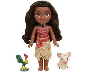 Disney Princess Singing Moana and Friends Feature Doll, 15” / 23cm Tall Doll Sings ‘How Far I’ll Go’ and Her Necklace Magically Lights Up, Includes Pua Pig and Rooster Heihei