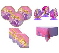 Disney Princess Tangled Rapunzel Party Pack includes Lunch Plates, Napkins, Table Cover, Centerpieces, Stickers (Bundle for 16)
