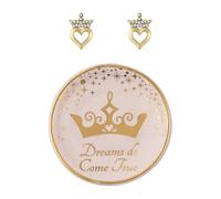 Disney Princess Tiara Heart Earrings and Trinket Tray Jewelry Dish Gift Set SF00