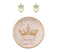 Disney Princess Tiara Heart Earrings and Trinket Tray Jewelry Dish Gift Set SF00677L.PH