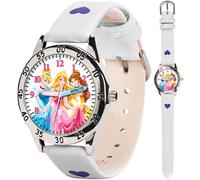 Disney Princess Time Teacher Watch for Kids - Easy Analog Time Learning, Colorful Princess Design, Adjustable Strap, White, Quartz Movement