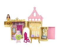 Mattel Disney Princess Toys, Belle Stackable Castle Doll House Playset with Small Doll and 8 Pieces, Inspired by the Disney Movie, Kids Travel Toys and Gifts, HPL52, Yellow