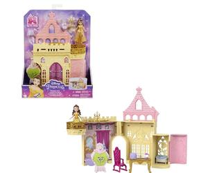 Disney Princess Toys, Belle Stackable Castle Doll House Playset with Small Doll and 8 Pieces, Inspired by the Disney Movie, Kids Travel Toys and Gifts