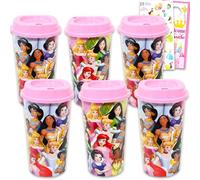 Disney Princess Travel Cup Party Favor Set - Bundle with 6 Princess Tumblers with Lids Plus Stickers and More | Disney Travel Mugs for Girls, Teens, Adults