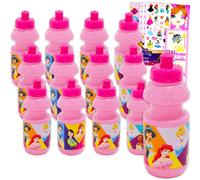 Disney Princess Water Bottle Set - 12 Piece Bundle of 11 Oz Bottles with Pull Top Lids, Stickers, Tattoos | Bulk Set for School, Activities and Travel