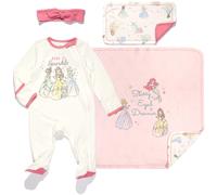 Disney Princess Zip Up Sleep N' Play Headband Burp Cloth and Blanket 4 Piece Set White/Pink 6-9 Months