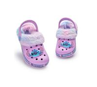 Disney Lilo & Stitch Girls Clogs | Kids Rubber Slip-Ons with Stitch Character Charm in Purple | Childrens Fur Lined Sandal Slides with Heel Strap & Flower Print | Animation Movie Merchandise Gift