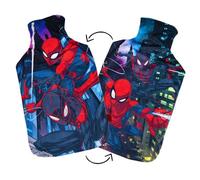 Disney Reversible Hot Water Bottles - Spiderman Plush Cover - Natural Rubber 2L Capacity - Spiderman Red and Navy Suit Design - Reversible