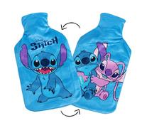 Disney Reversible Hot Water Bottles - Stitch Plush Cover - Natural Rubber 2L Capacity - Stitch/Angel Design - Reversible
