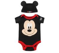 Disney’s Mickey Mouse Bodysuit and Cap, Play or Nap Onesie, Baby's Romper Set, Black, Size 24M