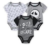 Disney’s Night Before Christmas 3 Pack Short Sleeve Creeper for Baby, Romper Bodysuit Set, Size 3M