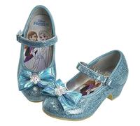 Disney shoes - Girls Mary Jane Flat Pump Strap with Bowknot - Child Character Princess Costume Flower School Party Flat Shoes Slip-On - Toddler/Toddler, Blue-Frozen, 28 EU