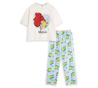 Disney The Little Mermaid Womens White Blue Yellow Short Sleeve Long Leg Pyjama Set | Ariel Flounder Print Sleepwear | Nightwear for Home Relaxation Merch - Small