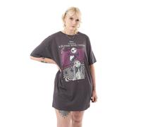 Disney The Nightmare Before Christmas Womens Charcoal T-Shirt Dress | Everlasting Love Design | Tim Burton Movie Merchandise | Jack Skellington Sally Print Gothic Fashion