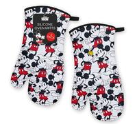 Disney Silicone Oven Mitts Heat Resistant - Set of 2 Long Cuff Cotton Kitchen Mitts with Silicone Grip Stripes, Cute Oven Mitts & Pot Holders for Cooking, Baking & Kitchen Essentials- Mickey