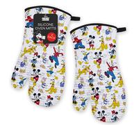 Disney Silicone Oven Mitts Heat Resistant - Set of 2 Long Cuff Cotton Kitchen Mitts with Silicone Grip Stripes, Cute Oven Mitts & Pot Holders for Cooking, Baking & Kitchen Essentials -Mickey & Friends