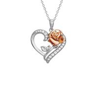 Disney Silver And Rose Plated Rose Heart Necklace - F6741