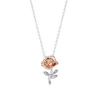 Disney Sterling Silver 925 Beauty & Beast Stone Set Rose Necklace