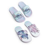 Disney Lilo & Stitch Girls Multicoloured Slider Sandals | 2 Pack Flip Flops with Stitch Character Graphic & Tie-Dye Sole | Kids Beach Footwear Merch - 1 UK Child