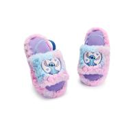 Disney Lilo & Stitch Girls Slippers | Kids Stitch Character Heart Slider Slippers in Pink & Blue | Childrens Slip On Indoor House Shoes with Fur & Elastic Heel Strap | Animation Movie Merchandise Gift