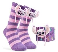 Disney Slipper Socks for Women & Teens UK Size 2.5-7.5, 3D Character Fluffy Casual Socks, Soft & Breathable, Gifts for Her