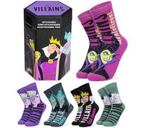 Disney Socks for Women & Teens, Pack of 5 Running Sports Cotton Work Socks, Soft & Breathable, Birthday Gifts for Women (3/8 UK, Multi Villains)