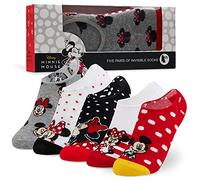 Disney Socks Girls No Show Socks 5 Pack Invisible Low Cut Socks, Gifts (White/Red)