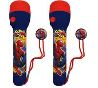 Disney Spiderman Kids Big LED Torch 16cm Plastic Non-Slip Flashlight for Outdoor Adventures, Camping, Hiking and Emergency Use (Pack of 2)