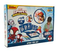 Disney Spidey Spray Pen Set - Battery-Operated Airbrush Pens & Stencil Set, 19-Piece with Felt Tip Markers, Templates - Creative Arts & Crafts Colouring Kit for Children 4+ - Marvel Friends Themed Fun
