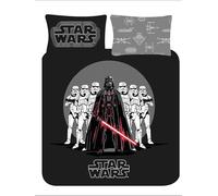 Disney Star Wars Double Duvet Cover and Pillowcase Set - Reversible Bedding with Darth Vader & Stormtroopers - Official Boys Kids Polycotton Bed Set - Black/Grey - 200x200cm (DOUBLE)